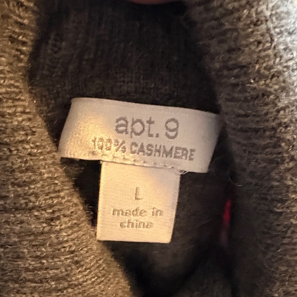 Apt. 9 100% Cashmere Charcoal & Red Argyle Turtleneck Long Sleeve Sweater. Sz L - Picture 4 of 8